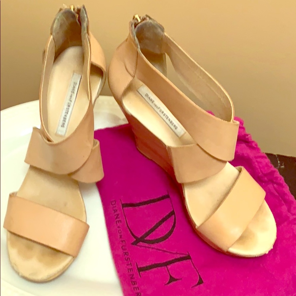 DVF Nude Wedge Sandals Gently Used
